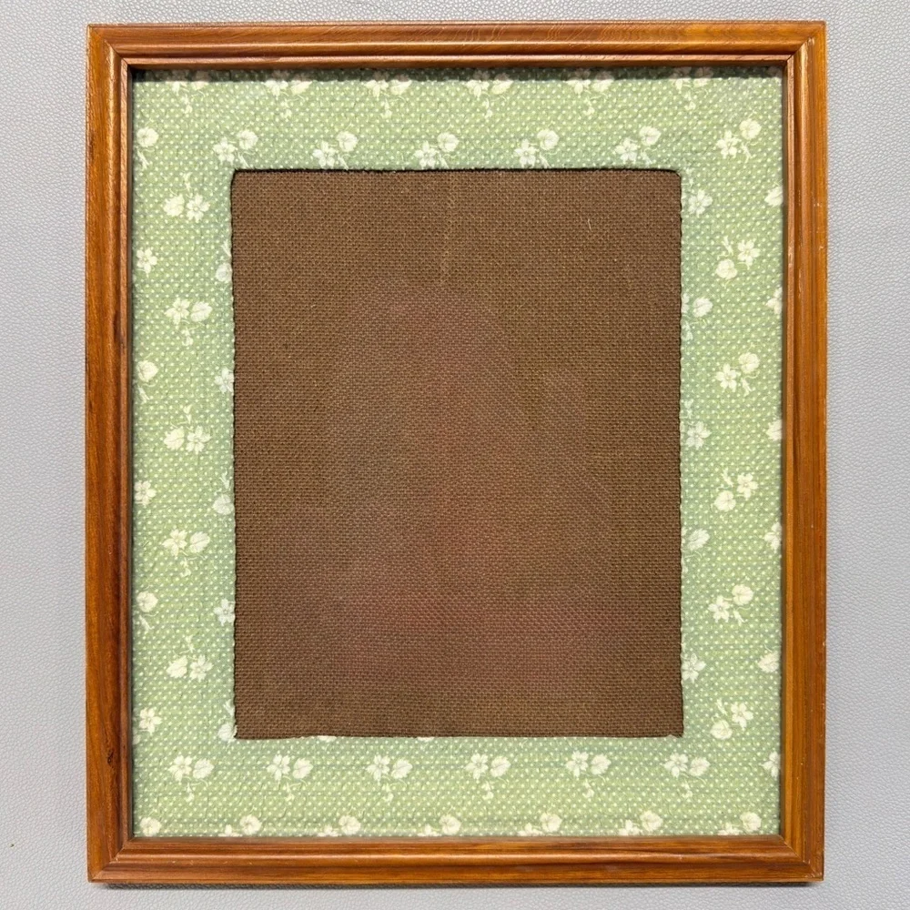 Wood Picture Frame With Green Floral Fabric Mat